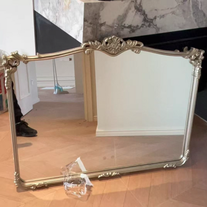 Traditional French Rectangular HD Silver Mirror Medium-Density Fiberboard Carved Wall Mirror For Bathroom & Bedroom
