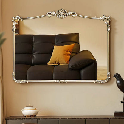 Traditional French Rectangular HD Silver Mirror Medium-Density Fiberboard Carved Wall Mirror For Bathroom & Bedroom