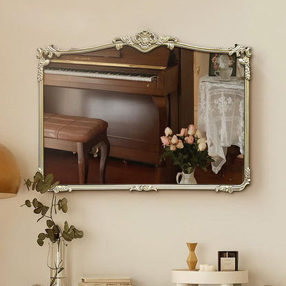 Traditional French Rectangular HD Silver Mirror Medium-Density Fiberboard Carved Wall Mirror For Bathroom & Bedroom