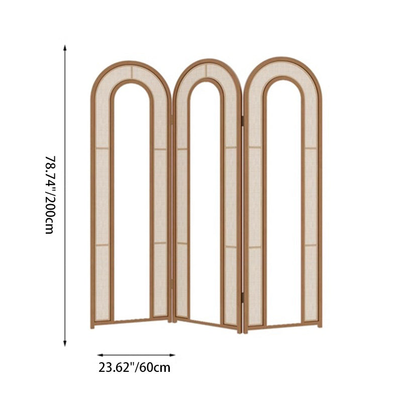 Traditional Vintage Rectangular Pine Wood PVC Rattan Crane Carved Foldable Room Divider 3-Panel For Living Room