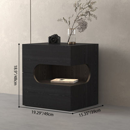 Modern Minimalist Square Plywood Nightstand 2-Drawer For Bedroom