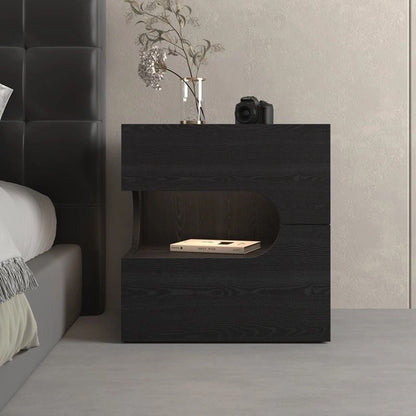 Modern Minimalist Square Plywood Nightstand 2-Drawer For Bedroom