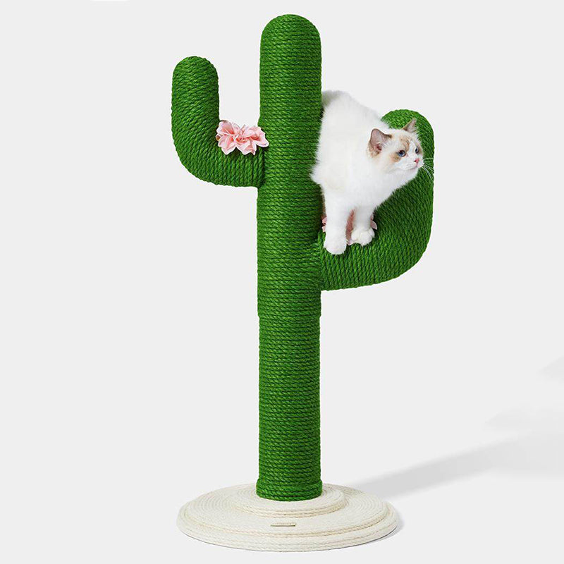 Contemporary Creative Round PVC Plastic Velvet Fabric Hemp Rope Cactus Cat Scratching Post 1-Condo 1-Perch For Bedroom