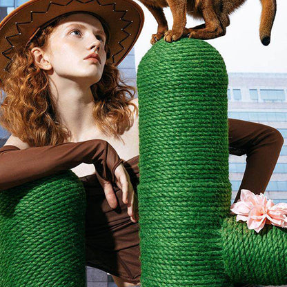 Contemporary Creative Round PVC Plastic Velvet Fabric Hemp Rope Cactus Cat Scratching Post 1-Condo 1-Perch For Bedroom