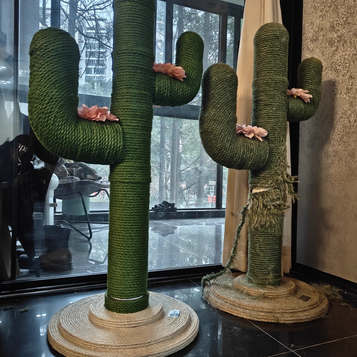 Contemporary Creative Round PVC Plastic Velvet Fabric Hemp Rope Cactus Cat Scratching Post 1-Condo 1-Perch For Bedroom