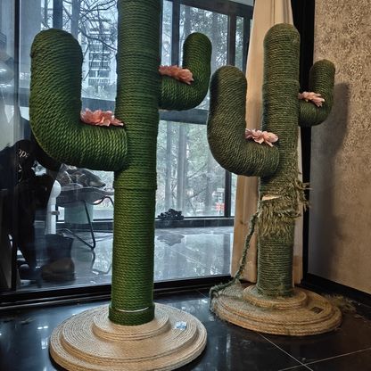 Contemporary Creative Round PVC Plastic Velvet Fabric Hemp Rope Cactus Cat Scratching Post 1-Condo 1-Perch For Bedroom