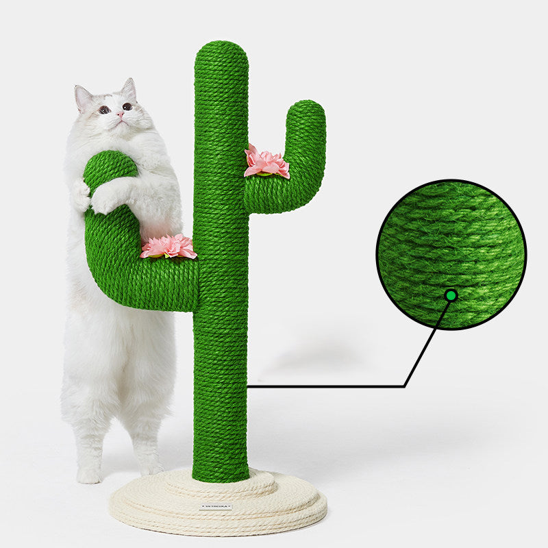Contemporary Creative Round PVC Plastic Velvet Fabric Hemp Rope Cactus Cat Scratching Post 1-Condo 1-Perch For Bedroom