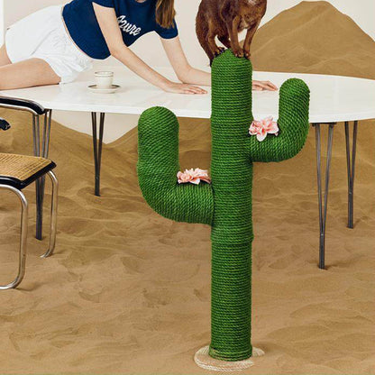 Contemporary Creative Round PVC Plastic Velvet Fabric Hemp Rope Cactus Cat Scratching Post 1-Condo 1-Perch For Bedroom