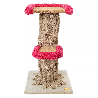 Contemporary Creative Round Eucalyptus Wood Panel Velvet Fabric Tree-Shaped Cat Tree 2/7-Perch For Bedroom
