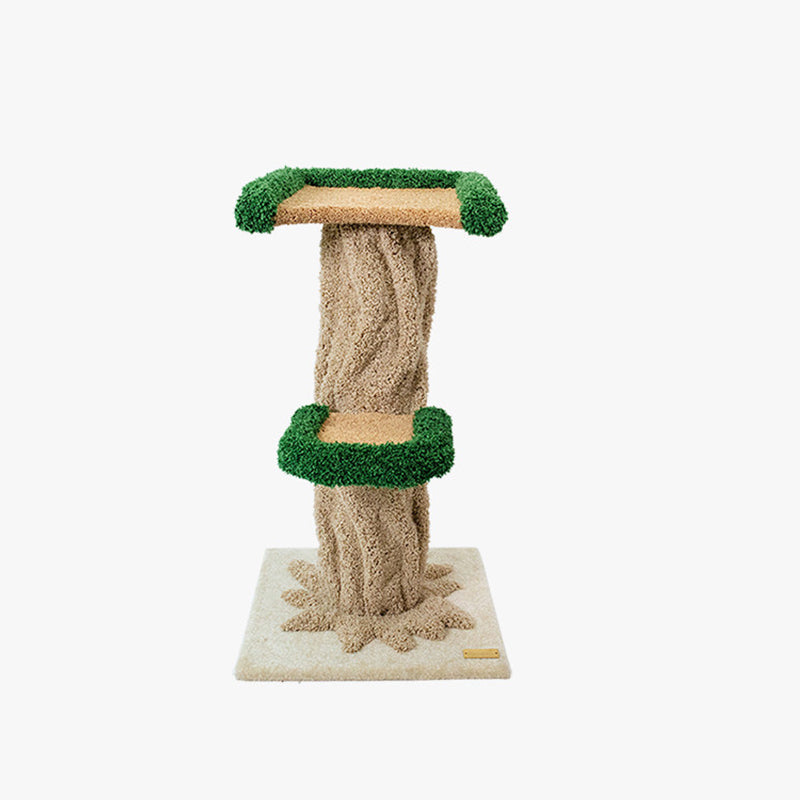 Contemporary Creative Round Eucalyptus Wood Panel Velvet Fabric Tree-Shaped Cat Tree 2/7-Perch For Bedroom