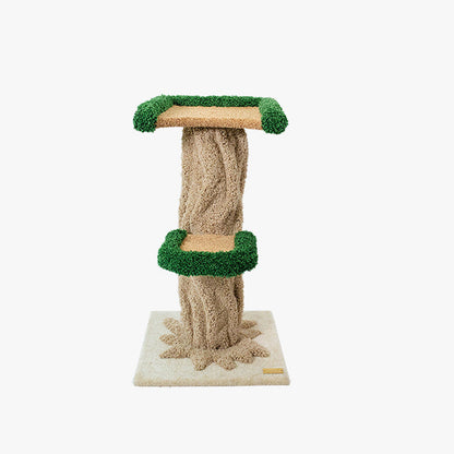 Contemporary Creative Round Eucalyptus Wood Panel Velvet Fabric Tree-Shaped Cat Tree 2/7-Perch For Bedroom