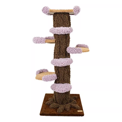 Contemporary Creative Round Eucalyptus Wood Panel Velvet Fabric Tree-Shaped Cat Tree 2/7-Perch For Bedroom