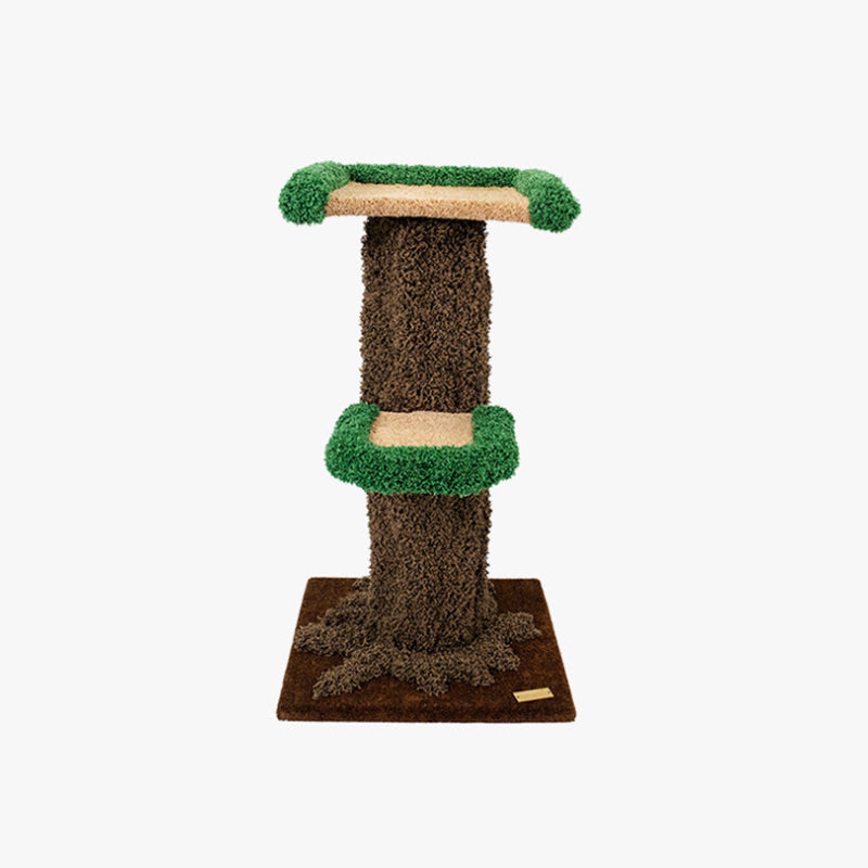 Contemporary Creative Round Eucalyptus Wood Panel Velvet Fabric Tree-Shaped Cat Tree 2/7-Perch For Bedroom