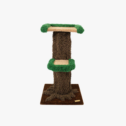 Contemporary Creative Round Eucalyptus Wood Panel Velvet Fabric Tree-Shaped Cat Tree 2/7-Perch For Bedroom