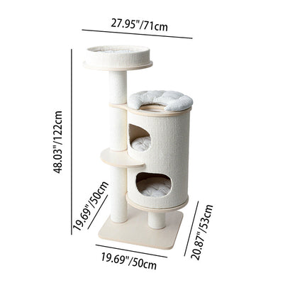 Contemporary Scandinavian Round Plywood Medium-Density Fiberboard Corduroy Paper Rope Cat Tree 2/3-Condo 2/3-Perch For Bedroom