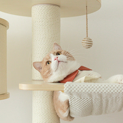 Contemporary Scandinavian Round Plywood Medium-Density Fiberboard Corduroy Paper Rope Cat Tree 2/3-Condo 2/3-Perch For Bedroom