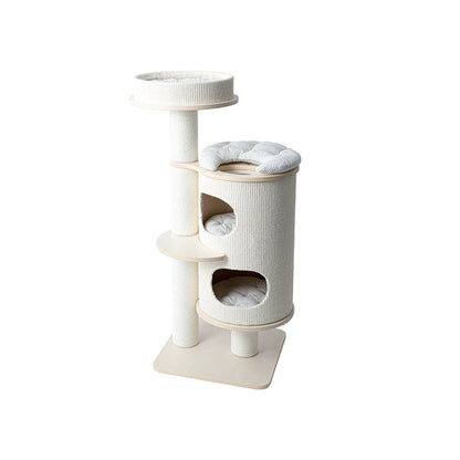 Contemporary Scandinavian Round Plywood Medium-Density Fiberboard Corduroy Paper Rope Cat Tree 2/3-Condo 2/3-Perch For Bedroom