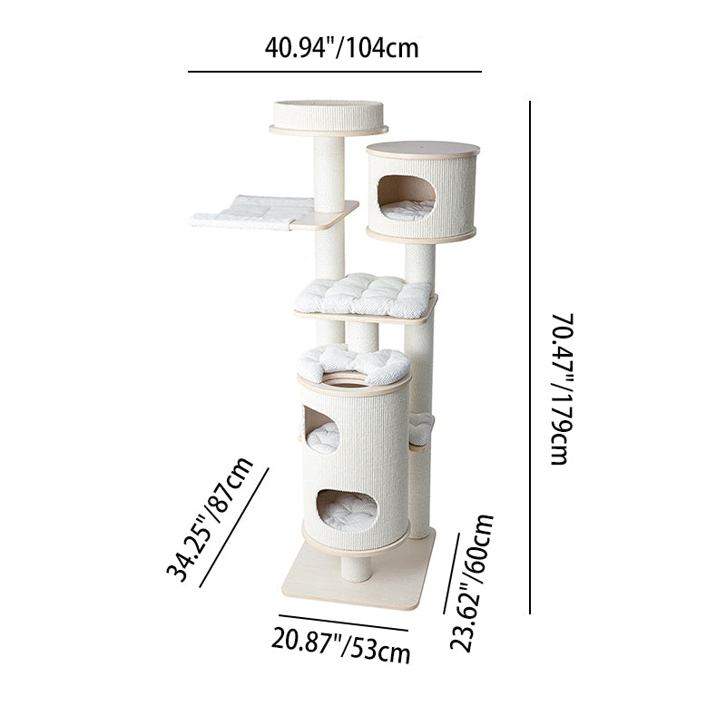 Contemporary Scandinavian Round Plywood Medium-Density Fiberboard Corduroy Paper Rope Cat Tree 2/3-Condo 2/3-Perch For Bedroom