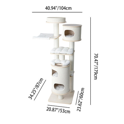 Contemporary Scandinavian Round Plywood Medium-Density Fiberboard Corduroy Paper Rope Cat Tree 2/3-Condo 2/3-Perch For Bedroom