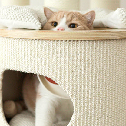 Contemporary Scandinavian Round Plywood Medium-Density Fiberboard Corduroy Paper Rope Cat Tree 2/3-Condo 2/3-Perch For Bedroom