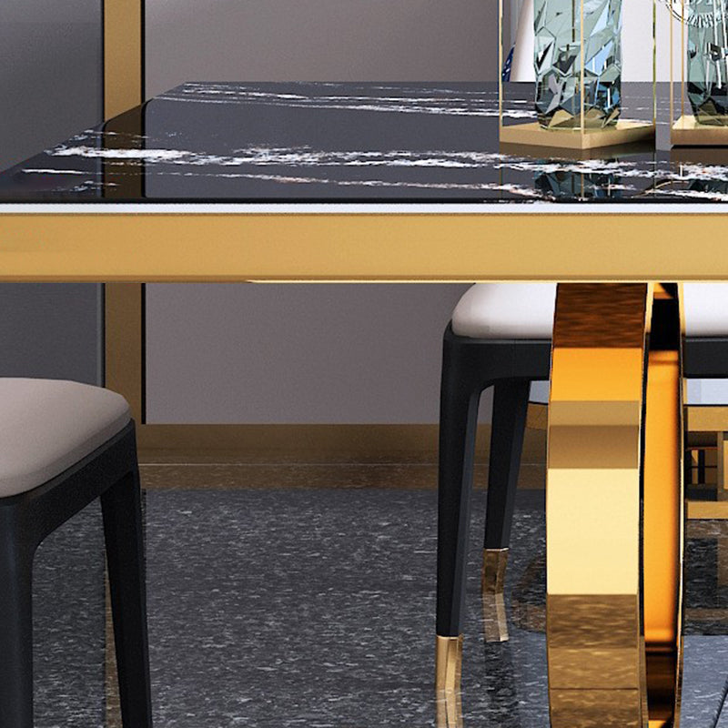 Modern Luxury Rectangular Artificial Marble Stainless Steel Dining Table 2-Leg For Dining Room