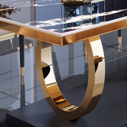 Modern Luxury Rectangular Artificial Marble Stainless Steel Dining Table 2-Leg For Dining Room