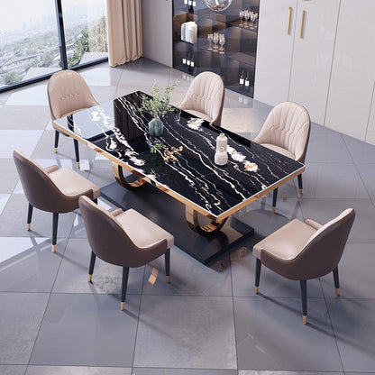 Modern Luxury Rectangular Artificial Marble Stainless Steel Dining Table 2-Leg For Dining Room