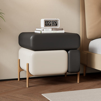 Modern Minimalist Rectangular Cat-Scratch-Resistant Leather Solid Wood Medium Density Fiberboard Nightstand 3-Drawer 4-Leg For Bedroom