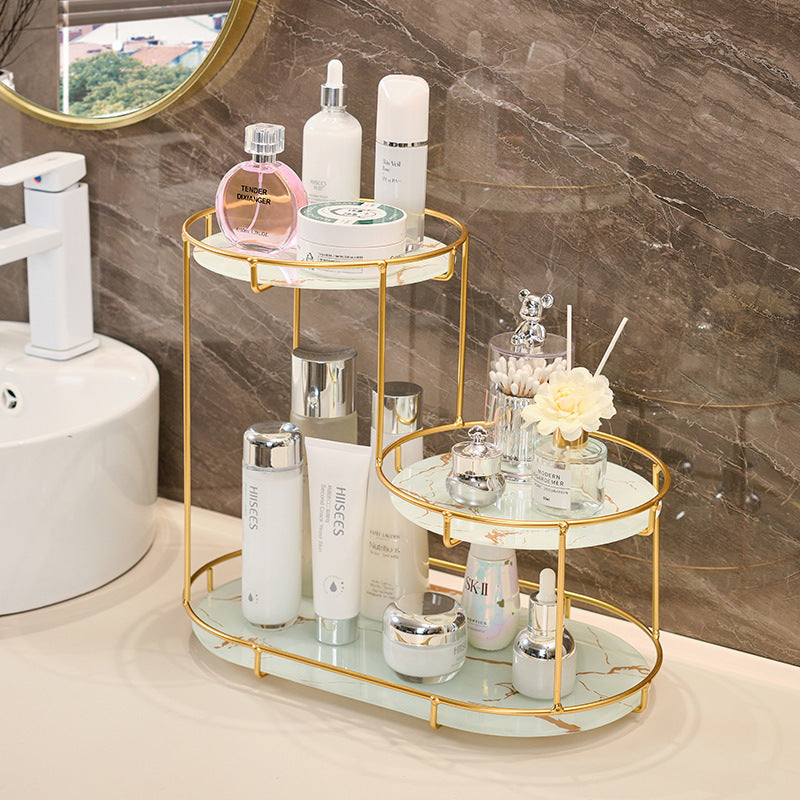 Modern Minimalist Round UV Board Iron End Table 3-Tier For Bathroom