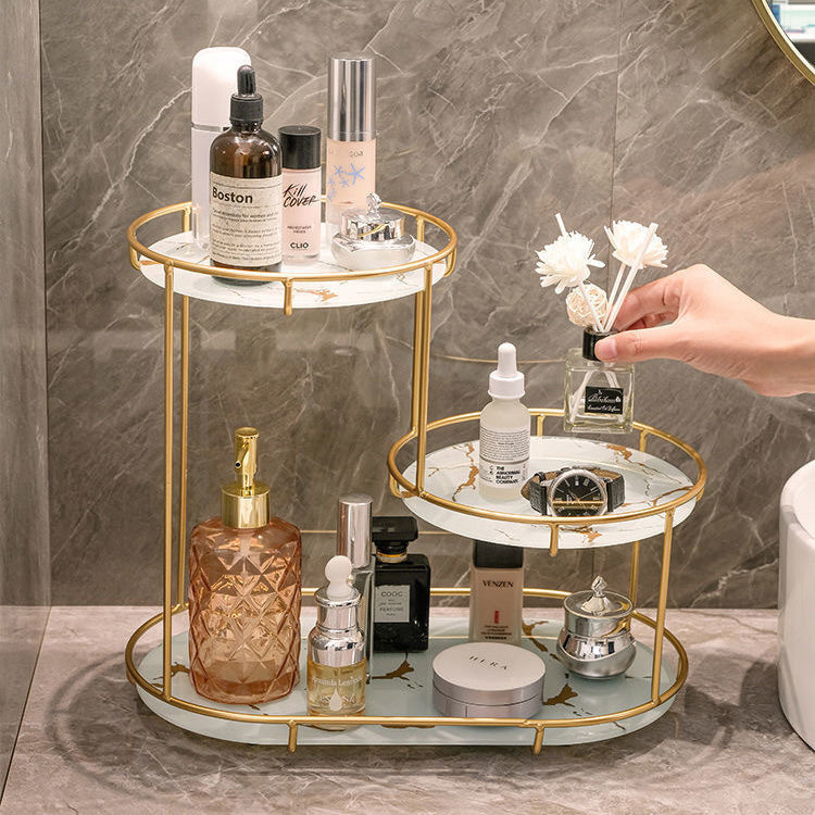 Modern Minimalist Round UV Board Iron End Table 3-Tier For Bathroom
