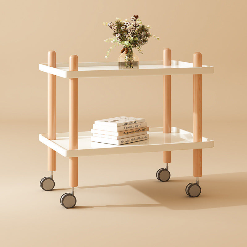 Modern Minimalist Plastic Solid Wood End Table 2-Tier 4-Leg Movable For Living Room
