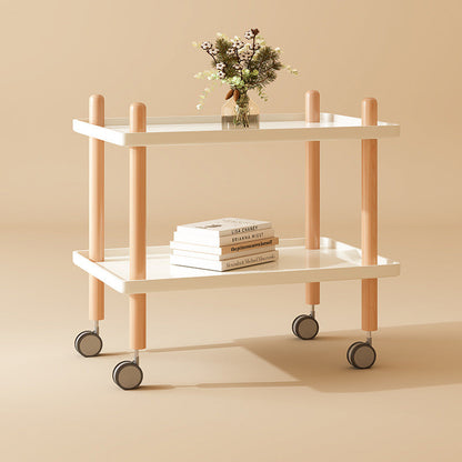 Modern Minimalist Plastic Solid Wood End Table 2-Tier 4-Leg Movable For Living Room
