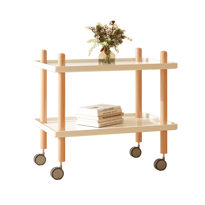 Modern Minimalist Plastic Solid Wood End Table 2-Tier 4-Leg Movable For Living Room