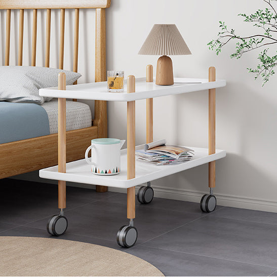 Modern Minimalist Plastic Solid Wood End Table 2-Tier 4-Leg Movable For Living Room