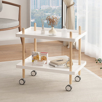 Modern Minimalist Plastic Solid Wood End Table 2-Tier 4-Leg Movable For Living Room