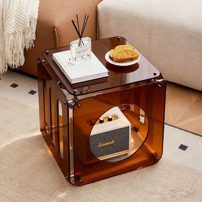 Modern Minimalist Square Acrylic Stainless Steel Side Table 2-Tier Sturdy Design For Living Room