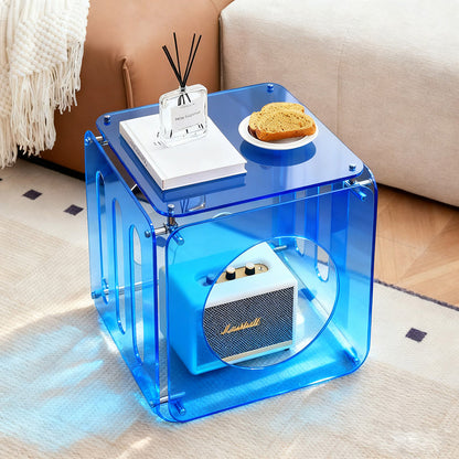 Modern Minimalist Square Acrylic Stainless Steel Side Table 2-Tier Sturdy Design For Living Room