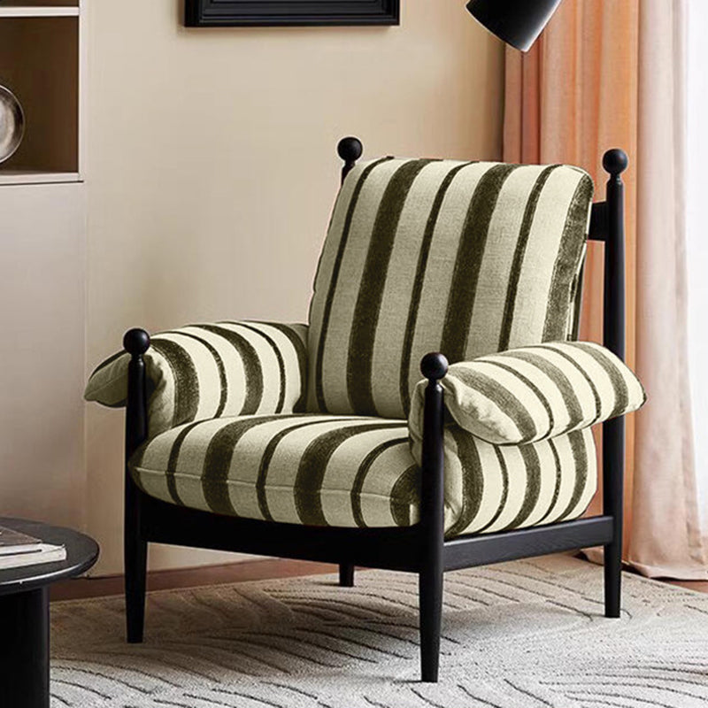 Traditional Vintage Curved Cotton Solid Wood Velvet Fabric Accent Chair Backrest Armrest For Living Room