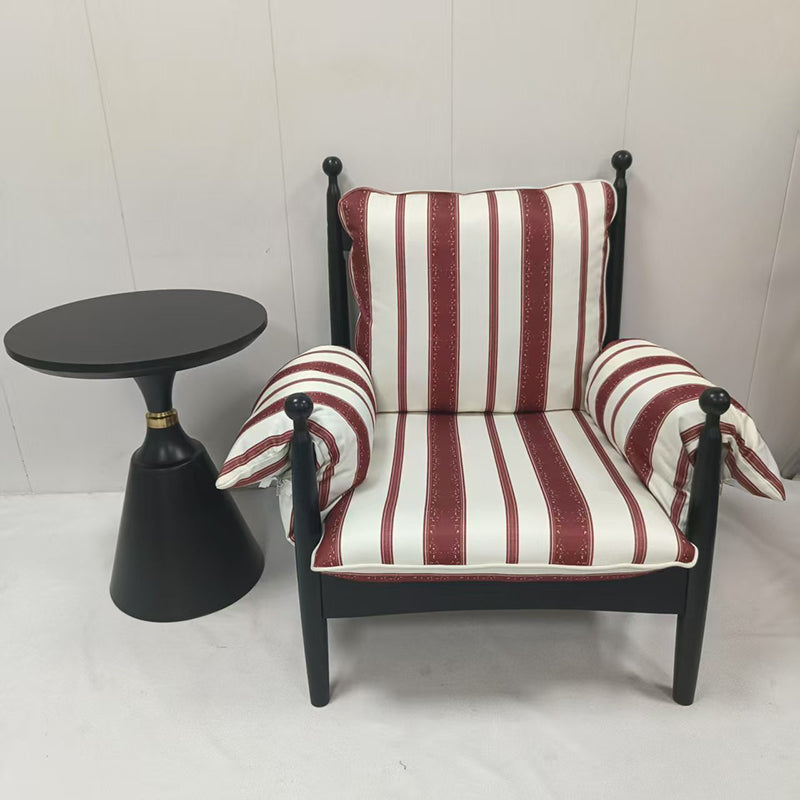 Traditional Vintage Curved Cotton Solid Wood Velvet Fabric Accent Chair Backrest Armrest For Living Room
