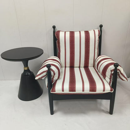 Traditional Vintage Curved Cotton Solid Wood Velvet Fabric Accent Chair Backrest Armrest For Living Room