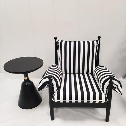 Traditional Vintage Curved Cotton Solid Wood Velvet Fabric Accent Chair Backrest Armrest For Living Room