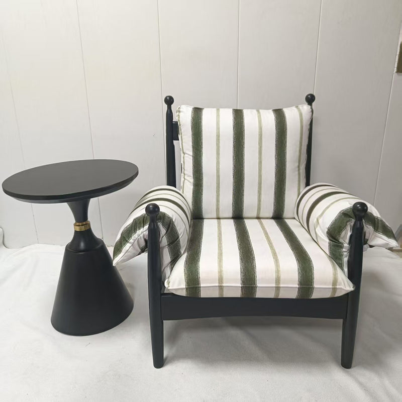 Traditional Vintage Curved Cotton Solid Wood Velvet Fabric Accent Chair Backrest Armrest For Living Room