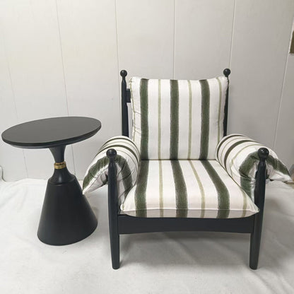 Traditional Vintage Curved Cotton Solid Wood Velvet Fabric Accent Chair Backrest Armrest For Living Room