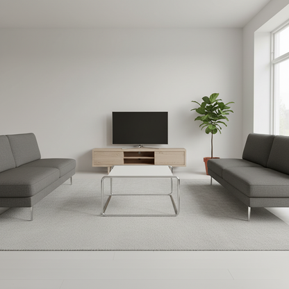Modern Minimalist Rectangular Stainless Steel Medium Density Fiberboard Coffee Table 2-Leg Sturdy For Living Room