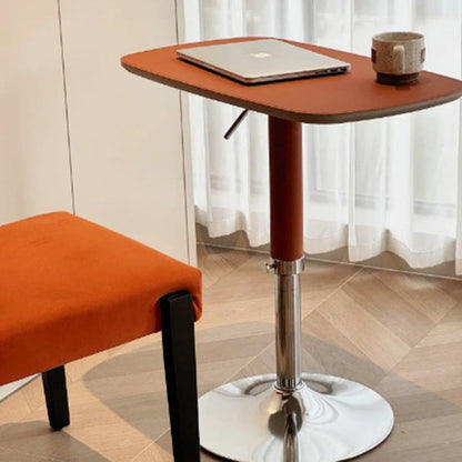 Traditional Vintage Rectangular Saddle Leather MDF Eco-Friendly Board Carbon Steel Side Table Adjustable For Living Room