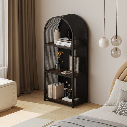 Modern Minimalist Round Rectangular Metal Solid Wood Multi-Layer Bookshelves 2/3-Tier Sturdy Durable For Home Office