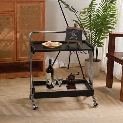 Modern Minimalist Rectangular Solid Wood Stainless Steel Side Table 2-Tier Movable For Living Room