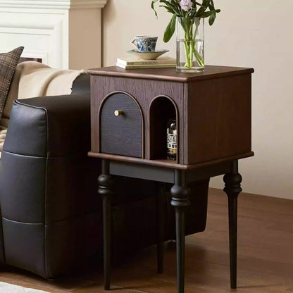 Traditional Vintage Rectangular Solid Wood Multi-Layer Panel Solid Wood Storage Cabinet 4-Leg 1-Drawer For Living Room