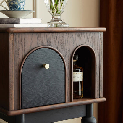 Traditional Vintage Rectangular Solid Wood Multi-Layer Panel Solid Wood Storage Cabinet 4-Leg 1-Drawer For Living Room