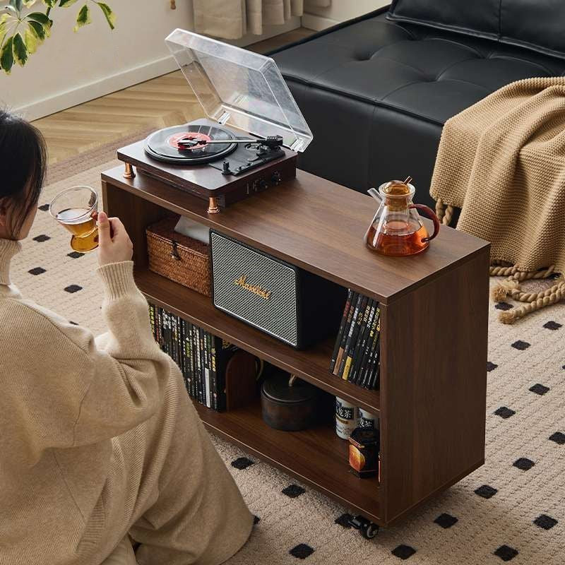 Modern Minimalist Rectangular Solid Wood Compressed Particle Board Storage Cabinet 3-Tier Movable For Living Room
